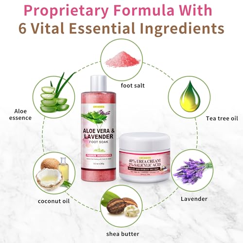 Foot Spa Soak Pedicure Kit, Aloe Lavender Foot Soak Salts, Foot File, Urea Cream for Dry, Cracked Feet - Foot Care for Women Men ﻿