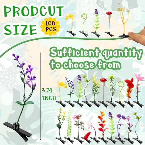 100 Pieces Bean Sprout Hair Clips,Mixed Style Plant Hairpins,Funny Plant Hairpins Hair Accessories for Women,Girls,Kids,Home Party,School