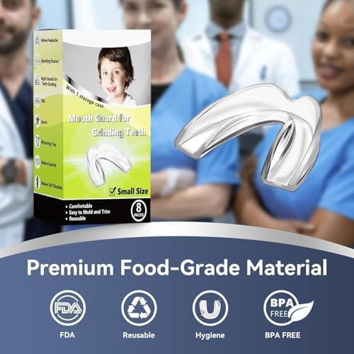 Kids Mouthguard for Teeth Grinding, Pack of 8 Moldable Kids Mouth Guards for Clenching Teeth, Sport Athletic, Whitening Tray