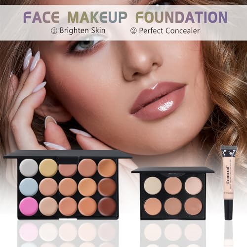 All In On Makeup Kit Makeup Set For Teens, Women, Girl and Beginners Includes Eyeshadow Concealer Palette Lip Gloss Set Lipstick Eye Pencil Makeup Brushes