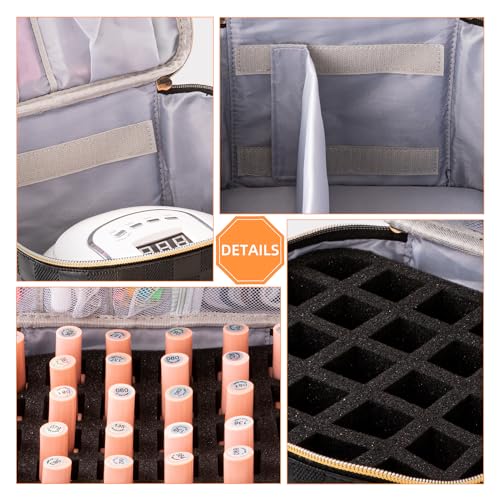 Portable Nail Polish Organizer Bag with UV Light Case - Holds 30 Bottles and 1 UV Nail Lamp, Double-Layers Nail Dryer Case for Gel Nail Polish Kit, Nail Art Decorations（Checkered Black）