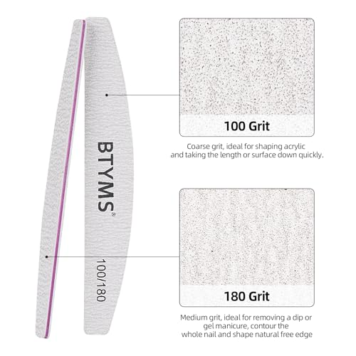 BTYMS 100Pcs 100/180 Grit Nail File and Buffer Professional Double-Sided Emery Boards for Acrylic, Gel & Natural Nails