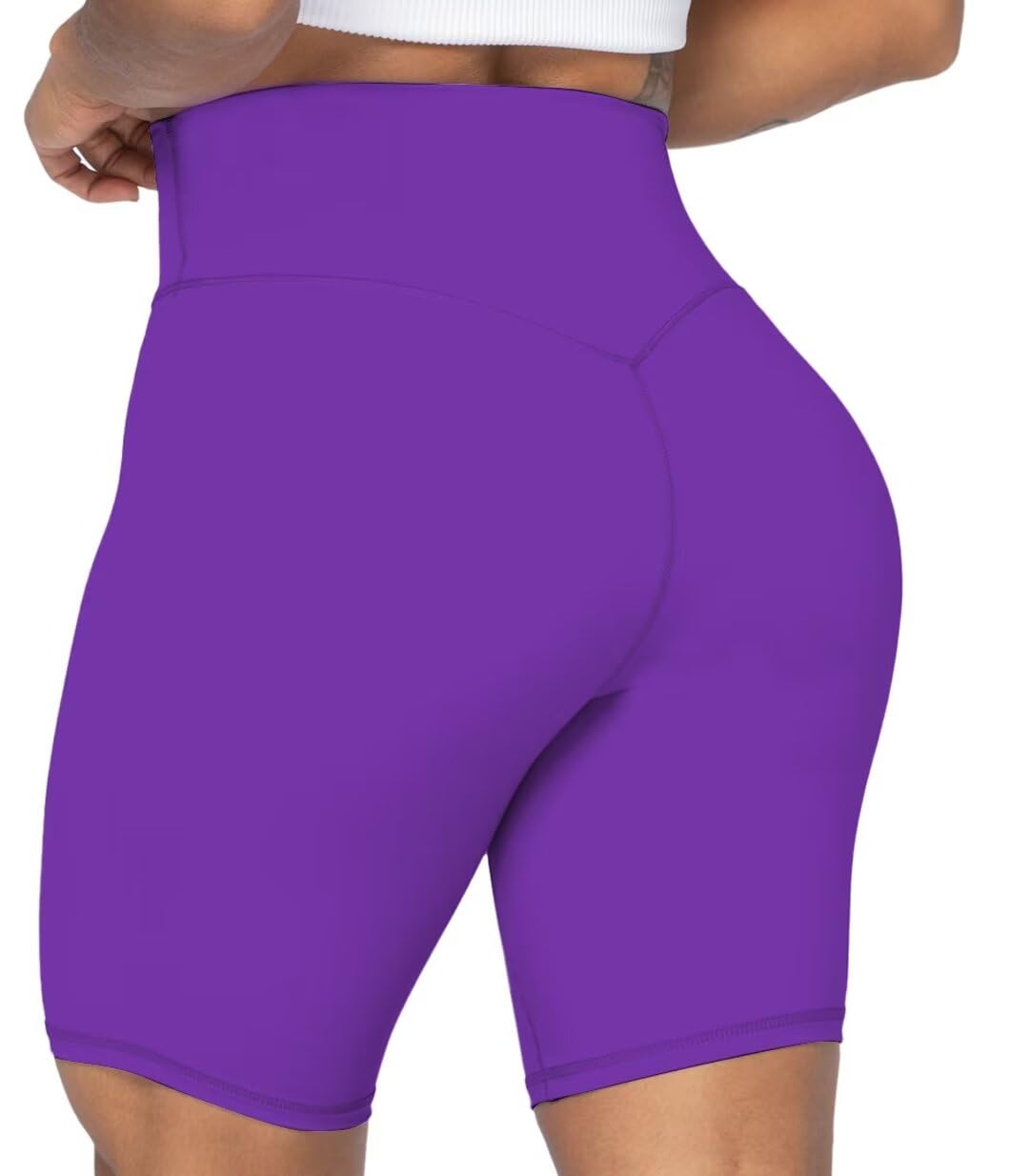 Sunzel No Front Seam High Waist Biker Shorts for Women, Squat Proof Yoga Workout Gym Bike Shorts 8" Electric Purple X-Small