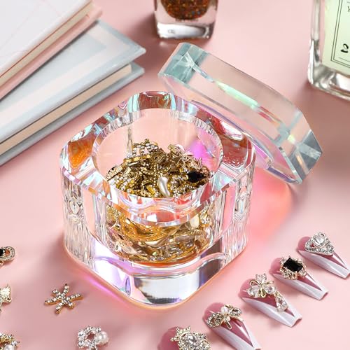 Udefineit Nails Tips Art Dappen Dish with Lid, Heavy Duty Crystal Glass Liquid Powder Dappen Monomer Cup, Dazzling Colorized Glaze Nail Art Brush Washing Container for Professional & Home Use
