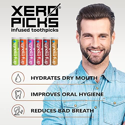 Xero Picks Dry Mouth - Infused Flavored Toothpicks for Long Lasting Fresh Breath & Dry Mouth Prevention (Variety 6 Pack)
