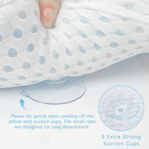 Bathtub Bath Pillows for Tub - Bathtub Pillow for Neck & Back Support with Ergonomic TPE, 4D Mesh Upgraded Bath Tub Pillow Headrest with 3 Strong Suction Cups & Hook, Bathroom Accessories, Spa Gifts