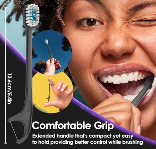 5 in 1 Disposable Toothbrushes with Toothpaste, Pre-Pasted Mint Toothpaste, 2 Mouthwash Beads, Floss, Pick, Tongue Scraper | Individually Wrapped Mini Toothbrush for On-The-Go Oral Care(24 Count)