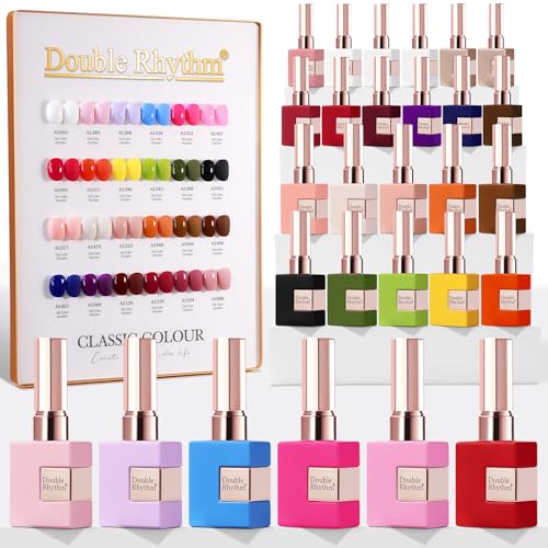 Double Rhythm 28Pcs 0.5Oz Gel Nail Polish Set Same Color Same Bottle Soak Off Gel Polish Kit Nail Art Manicure Salon DIY at Home for Women (Red Pink Collection-T24-4)