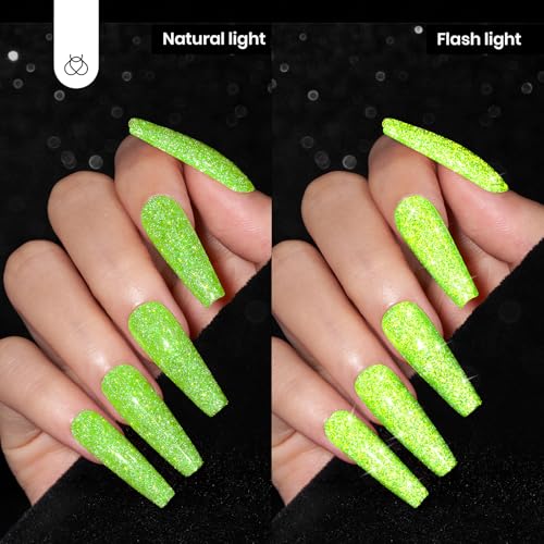 Beetles Gel Polish Green Glitter Gel Nail Polish 15ml Reflective Nail Art Manicure Salon DIY at Home Gifts for Women Lime Shock