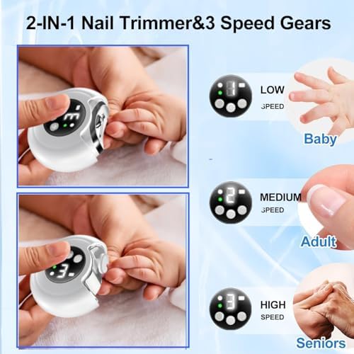 Electric Nail Clipper,VBXBKC 3 Speeds Electric Automatic Nail Clipper with LCD Digital Display,Safety Electric Trimmer for Baby Seniors and Adult