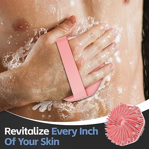 Silicone Body Scrubber 2 Counts, Exfoliating Body Wash Scrubbers Exfoliator, Shower Body Brush for Effective Showering Exfoliation and Gentle Massage (Black+Pink)