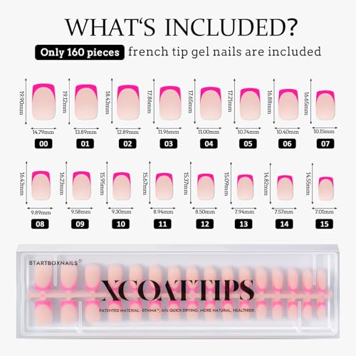 BTArtboxnails XCOATTIPS Summer Press on Nails - Lamp-Curable Short Square Brighter Pastel Press on Nails, 160 Soak Off Coloful French Tip Nails Extensions, Builder Gel & Top Coat Required