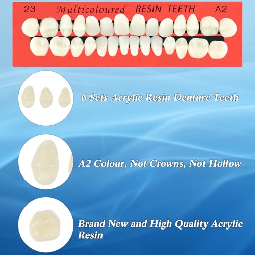 BBTO 6 Sets Acrylic Resin Fake Teeth artificial teeth Denture Replacement tooth prop Synthetic Resin Denture for Replacement, 112 Pieces, 23 A2