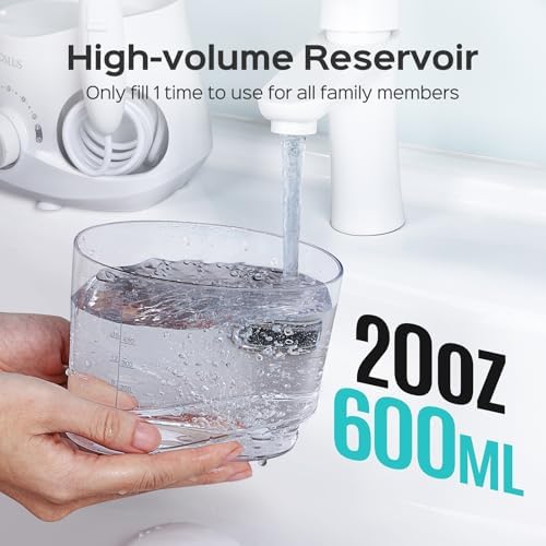 COSLUS Professional Water Flosser for Teeth: 12 Pressure Settings Electric Dental Pick for Tooth Cleaning, Sensitive Gums, Braces, Oral Care - Home Use, 4 Jet Tips for Multiple Users, Family, White