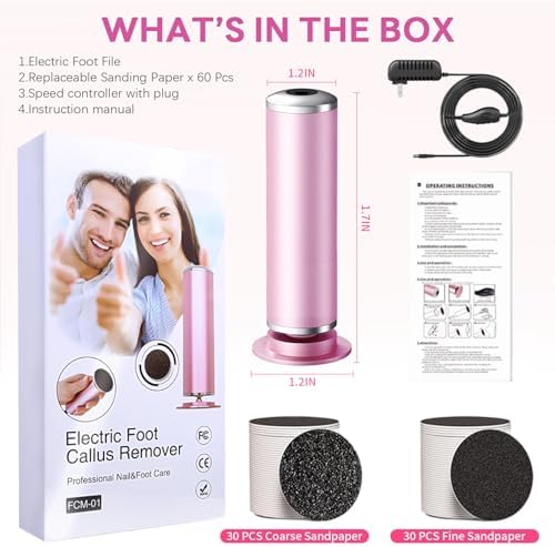 Dermave Electric Foot Callus Remover, 800RPM Electric Foot File Callus Remover for Feet with 60 pcs Sandpaper Discs, Stepless Speed Professional Foot Scrubber Pedicure Tools for Dead Skin and Calluses