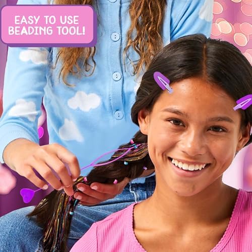 Just My Style Tinsel Hair Stylist Studio, Fairy Hair Tinsel Kit, 9 Colorful Tinsel Strands & Hair Beading Tool, Hair Extensions for Kids, Fun Hair Accessories for Teens, Great Gifts for Preteens