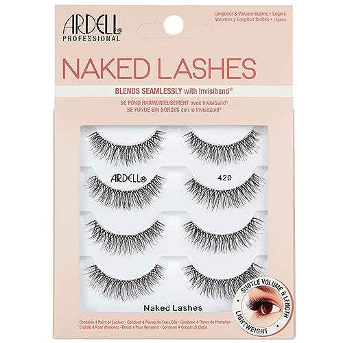 Ardell Naked Lashes 420 Multipack, Lightweight Natural Look, Invisiband for Comfort, Perfect for Everyday Wear, 4-Pairs, 1-Pack