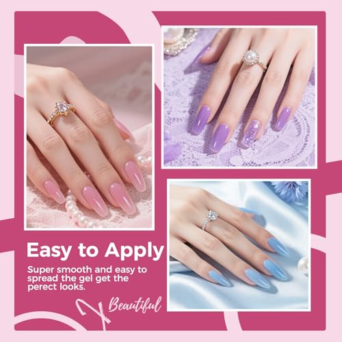 JEWHITENY 28 Colors Poly Nail Gel Kit with Base Top Coat Purple Blue Yellow Nude Pink Glitter Shades Quick-Dry for Beginners DIY Need U V Lamp Curing