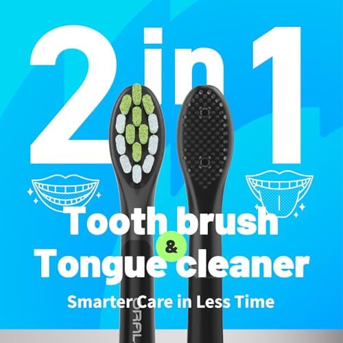 Compatible for Philips Sonicare W DiamondClean Replacement Toothbrush Heads HX6062 HX6063 HX6064, Whitening, Plaque Stain Removal with Medium Bristles and Tongue Cleaner Rubber (Black, 10 Count)