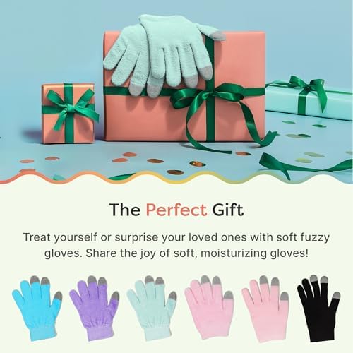 ZenToes Moisturizing Gloves for Dry Hands, Gel Infused with Jojoba Seed Oil, Olive Oil and Vitamin E, Overnight Hand Moisturizer (OSFM, Fuzzy Mint Green with Media Tips)