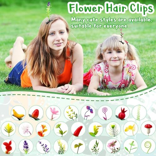 100 Pieces Bean Sprout Hair Clips,Mixed Style Plant Hairpins,Funny Plant Hairpins Hair Accessories for Women,Girls,Kids,Home Party,School