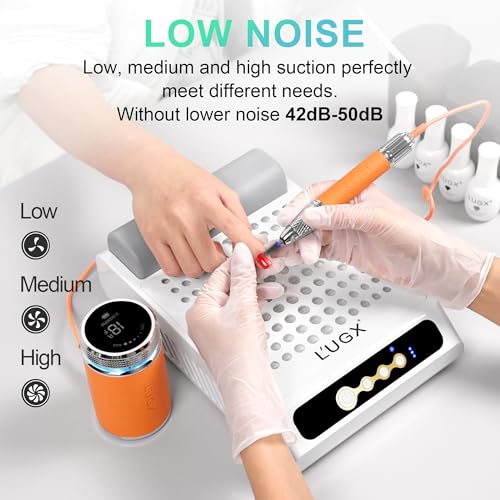 L'UGX Rechargeable Nail Dust Collector, Professional Brushless Turbo Dust Collector Nail Tech, Powerful Dust Suction Machine Manicure Pedicure Tool for Acrylic Nail Polishing, Low Noise, 2Pcs Filters