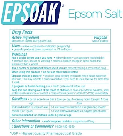 Epsoak Epsom Salt 10 lb. Magnesium Sulfate USP. (Qty. 1 x 10lb. Bags) Resealable Epsom Salt Bulk Bags Unscented, Made in The USA, Cruelty-Free Certified