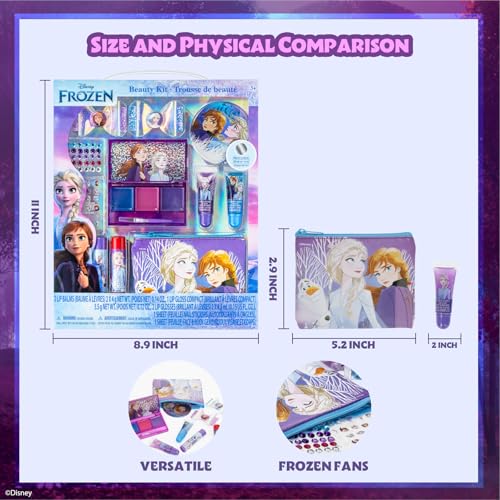 Disney Frozen - Townley Girl Super Sparkly Cosmetic Beauty Makeup Set For Girls with Clips, Lip Gloss, Nail Stickers, Lip Balm, Nail Gems and Mirror For Parties, Sleepovers & Makeovers