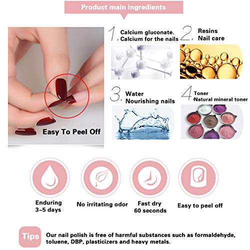Non Toxic Nail Polish Set, Easy Peel Off and Fast Dry Nail Polish Set for Pack, Eco Friendly and Organic Water Based Nail Polish for Women,Teens(12 Bottles, 5ML)