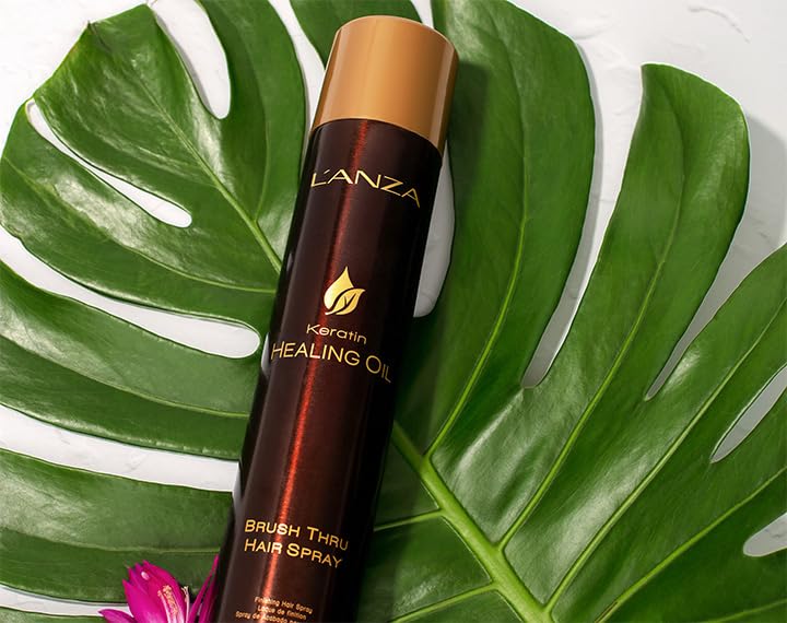 L'ANZA Keratin Healing Oil Brush Thru Hair Spray with Medium Hold Effect, For a Shiny Finishing and a Long-lasting Look, With Triple UV and Heat Protection, Suitable For All Hair Types (10.6 Fl Oz)