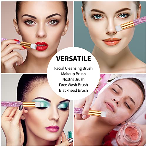 TUZAZO 40 Pieces Pink Lash Shampoo Brushes Set - 20pcs Glitter Crystal Eyelash Extension Cleanser Brush with 20pcs Plastic Travel Tube - Nose Pore Deep Cleaning Brush for Facial Cleansing