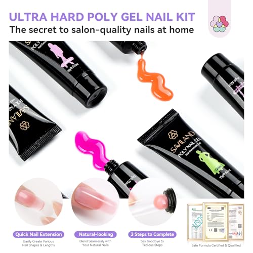 SAVILAND Poly Gel Nail Kit for Pretty Gift: 36 Colors Poly Gel Nail Starter Kit with Slip Solution and Mini U V Lamp Curing Light for Quick Extension Home DIY, Manicure Set Supplies Tools for Starter