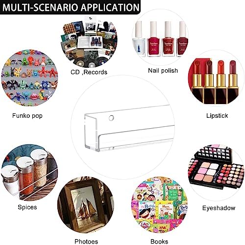 4 Pack Nail Polish Rack Wall Mounted Shelf, Clear Acrylic Nail Polish Organizer Display,Clear Nail Polish Wall Rack Nail Supplies for Nail Techs