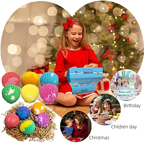 Bath Bombs for Kids with Surprise Toys Inside, 12 Pack Shell Kids Bath Bombs Gift Set for Girls Boys Birthday, Easter, Christmas, Halloween, Handmade Organic Bath Fizzy Bomb with Sea Animal for Child