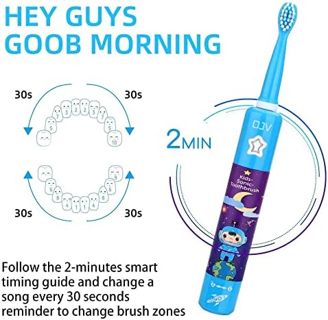 OJV 8620 Musical Electric Toothbrushes for Kids Children, 3 Modes 2 Min Timer, 6 Bristles Rechargeable Power Smart Sonic Music Play Song Toothbrush for Girls Age 3-14 with Wall Mounted Holder (Blue)