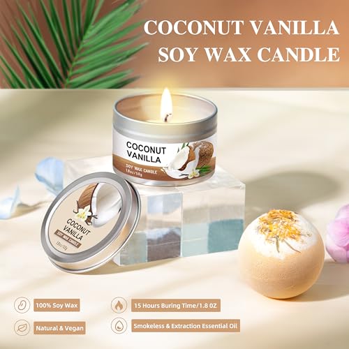 Gifts for Women, Birthday Gifts for Women, Bath and Body Gifts Set, Vanilla Coconut Spa Gift for Self Care,Thank you Relaxing Bath Sets for Mom, Grandma, Girlfriend, Sister, Friends