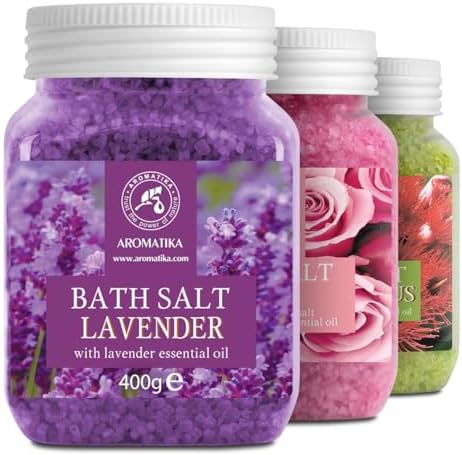Bath Salts Set 42 Oz - Lavender - Rose - Eucalyptus - 100% Bath Salts - Lavanda Rosa Eucalitpus Salt - Best for Good Sleep - Stress Relief - Bathing - Body Care - Beauty - Relaxation - Spa