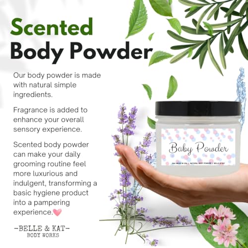 Body Powder for Women & Men Scented Baby Powder (classic powder fresh scent), Perfume Dusting Powder, Bath Powder with Fragrance & Essential Oils, Talc Free, 8oz Container, Made in USA