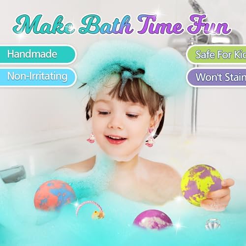 Bath Bombs for Girls Kids with Surprise Inside, 20 Pcs Fun Princess Fizzy Bath Bomb with Jewelry Toys, Mermaid Gifts for Daughter Granddaughter Niece, Girls Gift Set for Birthday Christmas
