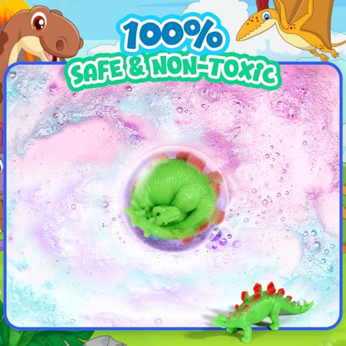 Bath Bombs for Kids with Dragon Toys Inside, Sanyi Dinosaur Toys Gifts for Kids 5-7, Dino Egg Fillers Bubble Bath Birthday Gifts for Boys Girls Toddler