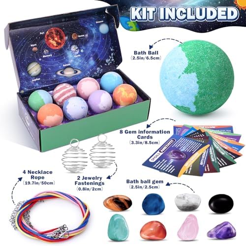 Galaxy Bath Bombs for Kids with Surprise Inside Space Toys, 8 Pack Planet Bath Bombs with Solar System Gemstones Organic Bubble Bath Fizzies Birthday Christmas Gifts for Boys Girls