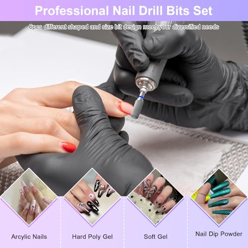CGBE Nail Drill Bits, 6 Piece Nail Drill Bit Grinding Heads Carbide Machine Accessories for Manicure Remove Acrylic or Hard Gel Polygel, 3/32 Inch Professional Bits for Nail Cutter - Medium