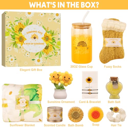 Sunflower gifts for women,Sending Sunshine Get Well Gifts for women,Sunflower Self-Care Package,Unique Birthday Basket for Women,Mother’s Day, Thank You Gifts for her,Girlfriend,Sister,Mom,Wife