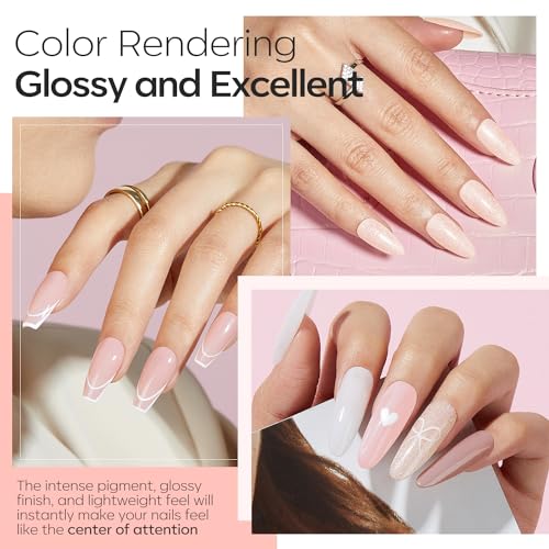 Modelones Dip Powder Nail Kit, 4 Colors Nude Pink Glitter Dipping Starter Set with Liquid and Complete Accessories for French Nails Art Salon DIY at Home Manicure