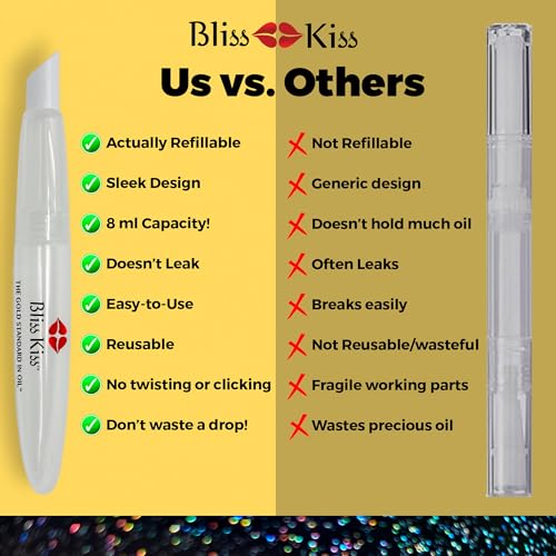 Bliss Kiss Refillable Squeeze Cuticle Oil Pen, Empty 3-Pack, Ideal for Nail Growth Oil and Nail Oil Application