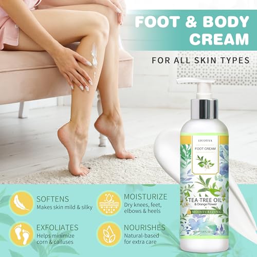 LUCOTIYA Tea Tree & Orange Flower Foot Soak Set - Salts, Foot File, Scrub & Urea Cream Pedicure Supplies for Dry, Cracked Feet - Foot Spa Pedicure Kit for Women Men