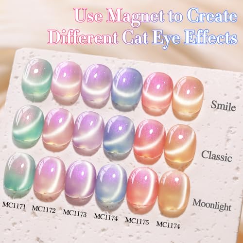 Double Rhythm Cat Eye Gel Nail Polish Set of 6 Same Color Same Bottle 0.5 Oz Shimmer Glitter with Magnet Holographic Reflective Magnetic UV Nail Polish Kit at Home (Mermaid Pink Rose-T6-31)