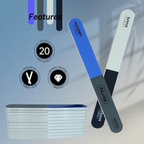 Nail File and Buffer for Natural Nails Dual Sided 4 Steps Shorten-Shape-Smooth-Polishing Nail Tools 20pcs