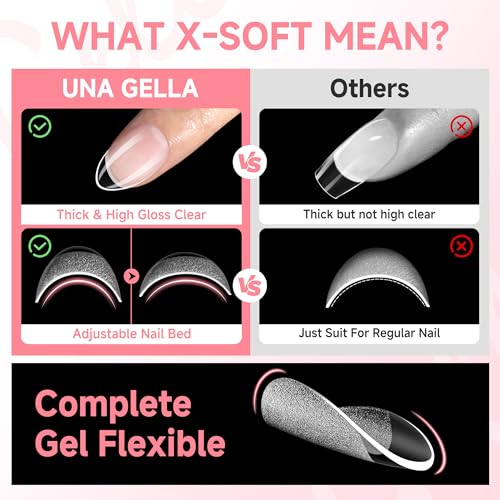 UNA GELLA Short Almond Nail Tips Thicker X-Soft Flexible Gel Nail Tips Pre-Etched 330PCS Full Cover Short Acrylic Fake Nails Strength Nails for Press on Nail Extensions DIY Salon 15 Sizes