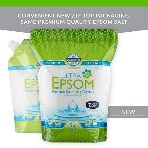 SaltWorks Ultra Epsom Bath Salt, Unscented, Medium Grain, 5 Pound Bag